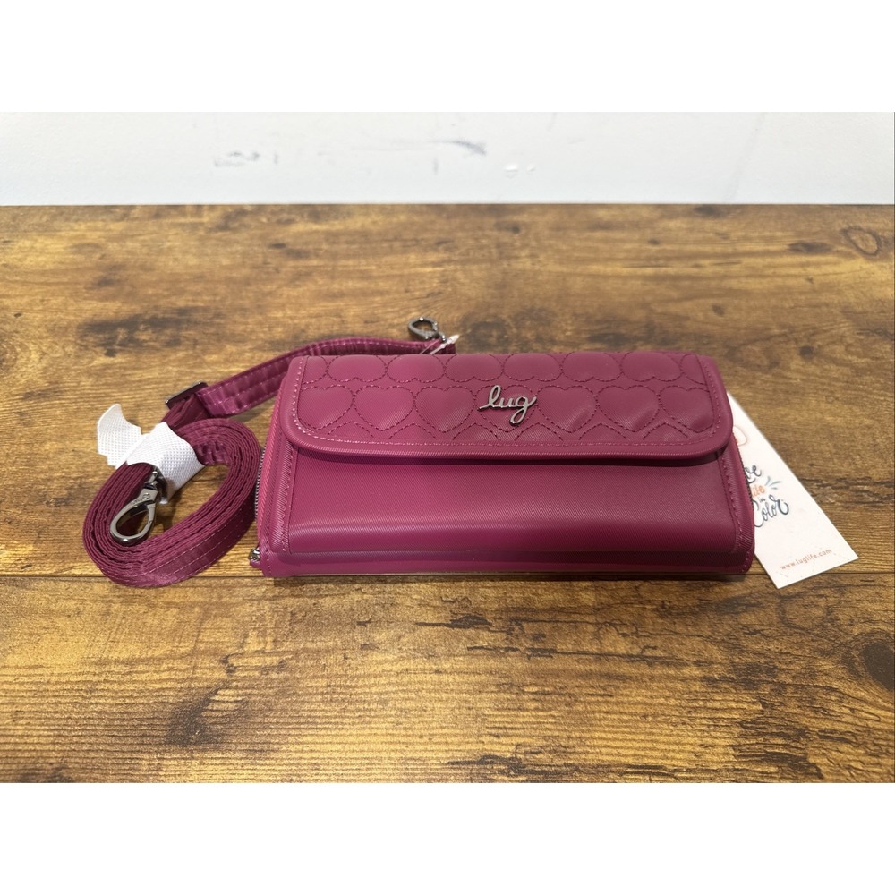 Lug Kickflip SE Raspberry Quilted RFID Blocking Zip Wallet w/ Strap NWT